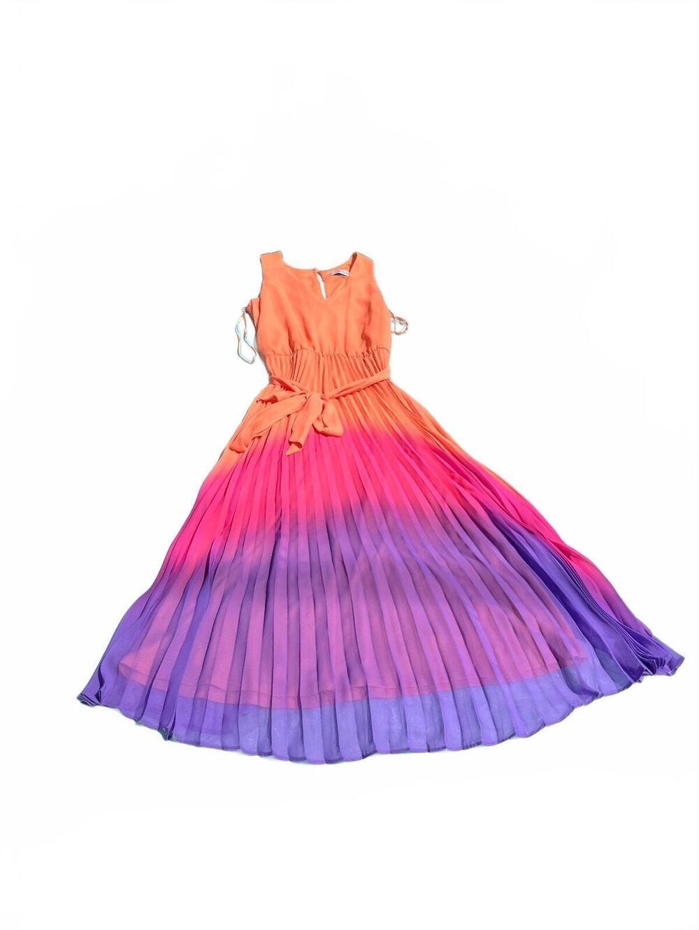 Taylor Sleeveless Ombre Pleated Maxi Dress Twirly Vibrant